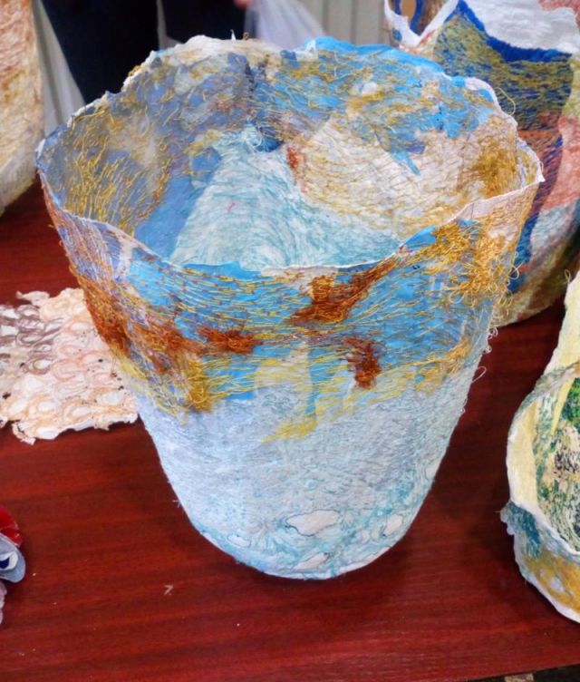 Plastic bags are heated and shaped, then stitched into this vessel by Helen O'Shea